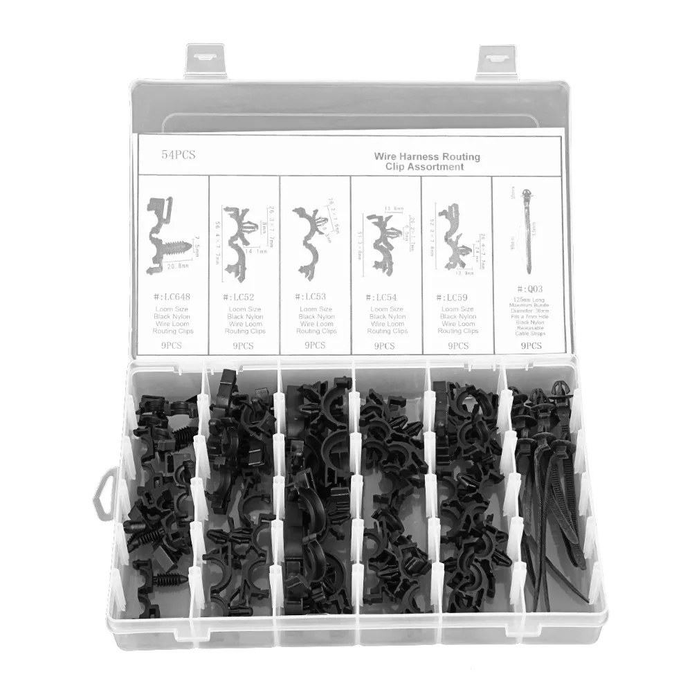 54 Pcs Automotive Plastic Rod Wire Harness Routing Clip Assortment 3/8" To 3