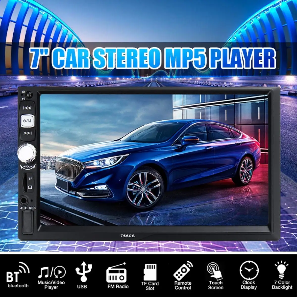 

MP5 Car Multimedia Player 2 Din 7'' Touch Screen GPS bluetooth Audio Video Player Radio Stereo Amplifier Rear View Mirror Camera