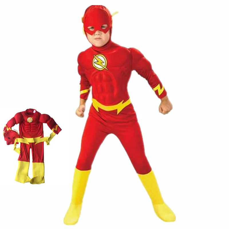 

Cosplay Le flash Muscle Superhero Costume, Halloween Party Kids Carnival Muscle Costume