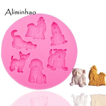 

B0046 6 holes Different breeds of dogs shape Sugarcraft Silicone mould fondant mold cake decorating tools chocolate molds