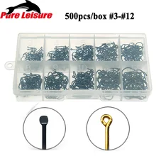 Pureleisure 500 шт./кор. карп рыболовные крючки Размеры#3-#12 высокоуглеродистой Сталь рыболовных крючков-серые кисточки с коробка для рыболовной снасти рыболовные крючки