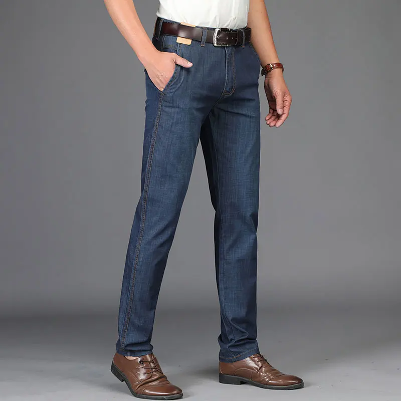 Spring Summer JEEP Brand Cotton Jeans Elastic Men's Casual Full Length Retro Jeans Cotton Pants Fashion Lightweight Trousers 44 (35)