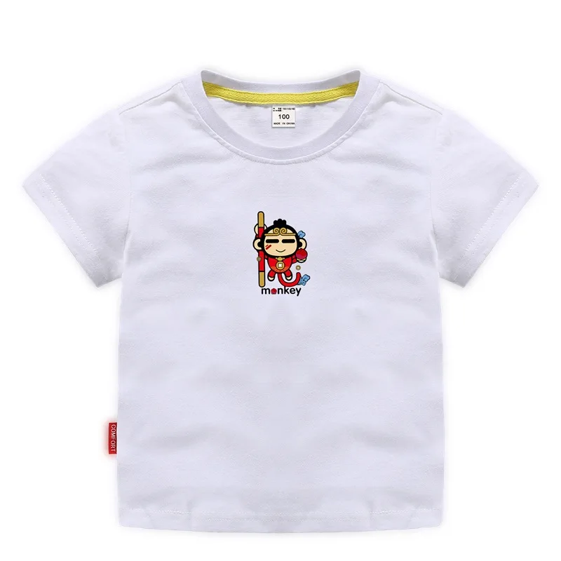 

2019 summer new boys and girls T-shirt child fun monkey round neck loose cotton cartoon bottoming shirt 2-8 years