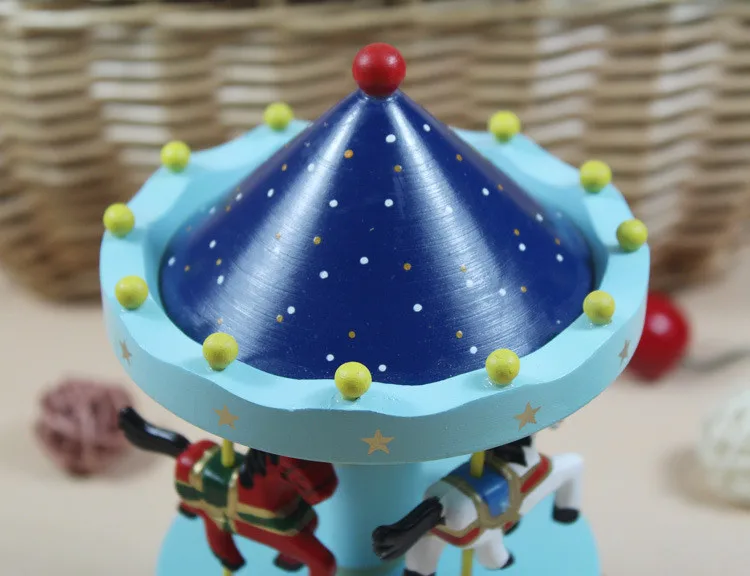 Голубая звезда карусель музыкальная шкатулка Карусель деревянный Рождество подарок, необычные подарки, украшения дома