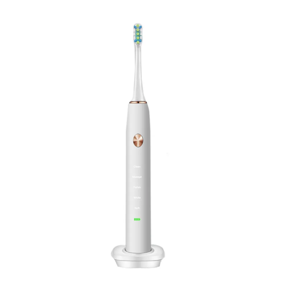5 Режим очистки звуковая зубная щетка электрическая зубная щетка ультразвуковая Автоматическая модернизированная USB заряжаемая для взрослых Водонепроницаемая IPX7 - Цвет: White