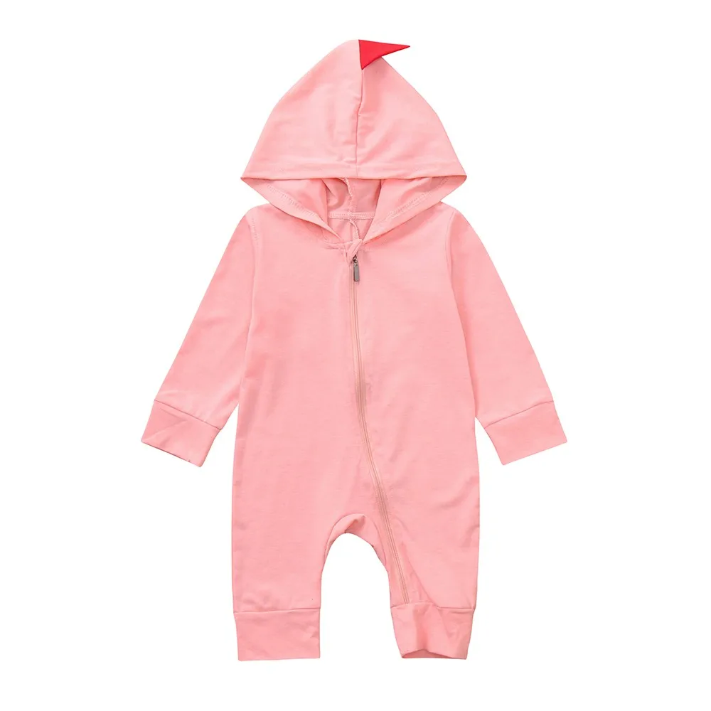 Для младенцев, одежда для малышей для мальчиков и девочек куртка с капюшоном "Динозаврик" Ползунки Одежда с молниями комбинезон одежда для малышей Детские комбинезоны Детская осенняя одежда - Цвет: Pink