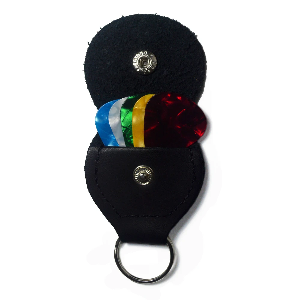 Black Guitar Picks Bag Made of PU Leather Key Chain Plectrum Holder