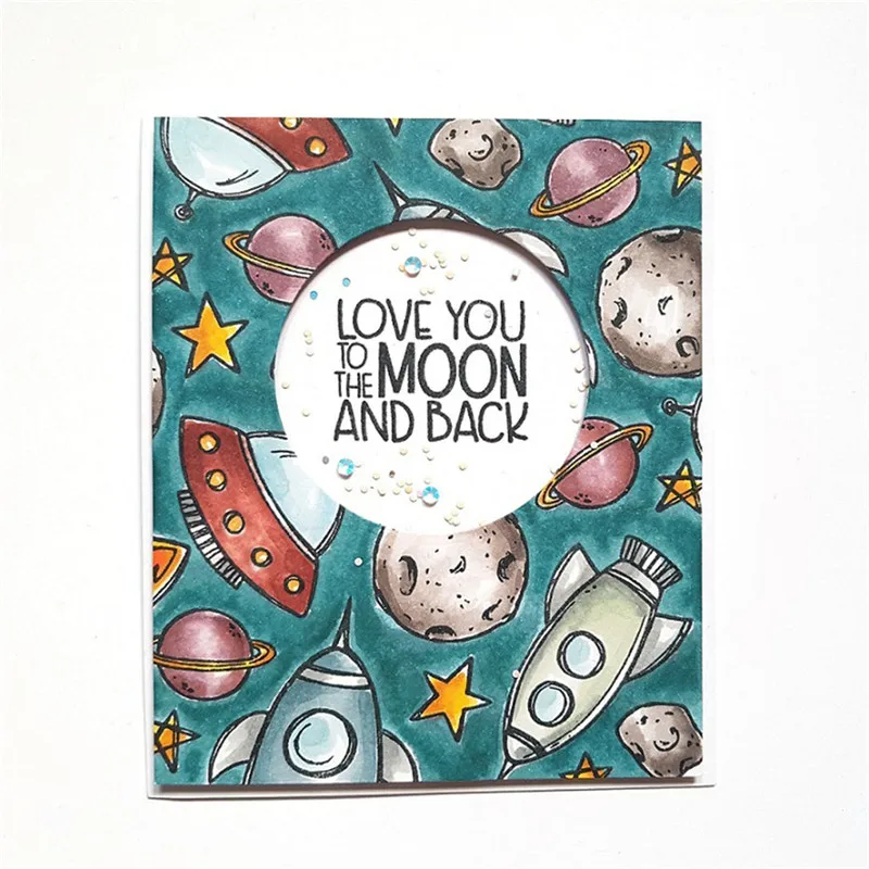 

GJCrafts Rocket UFO Stamp and Dies 11*16cm Clear Stamps Metal Cutting Dies for Scrapbooking DIY Craft Card Making Decor