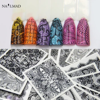 

24/48pcs Black Lace Nail Water Decals Mandala Nail Art Tattoo Decals Water Slide