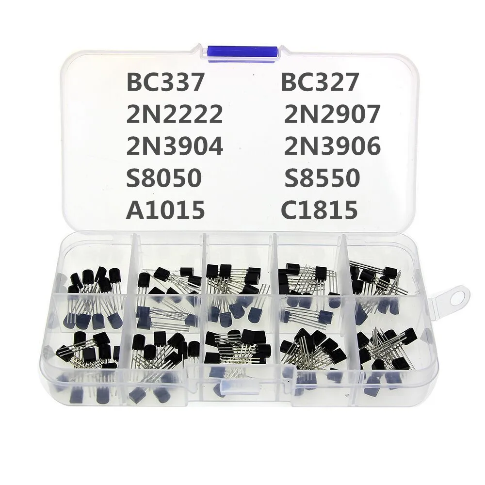 BC337 BC327 2N2222 2N2907 2N3904 2N3906 S8050 S8550 A1015 C1815 транзисторный набор 10 Значение 200 шт., коробка транзисторов пакет