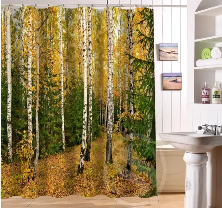 Free Shipping Popular Custom birch forest Bathroom Shower Curtain Polyester Waterproof Decor SQ-FVCB893 | Дом и сад