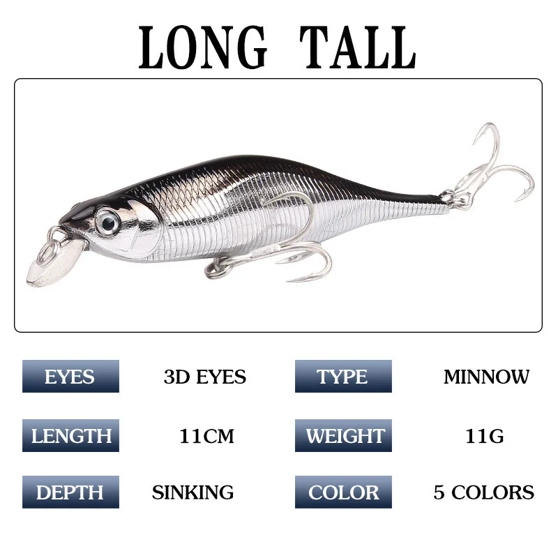 

1Pcs Fishing Minnow Lure Hard Bait 11cm/11g 5 Colors Crankbait Wobbler Fishing Artificial Isca Tackle Wholesale