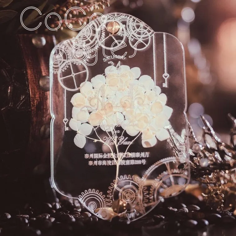  Cocostyles personalized creative white foreverflower acrylic invitation card with engraving for Mec - 32869560134