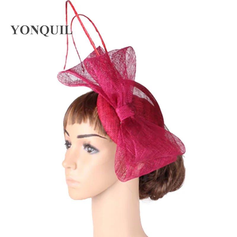 Ярко розовый millinery бантом sinamay fascinators заколки для волос свадьбы свдебные аксессуары для волос церкви Шляпа Дерби случаю головные уборы