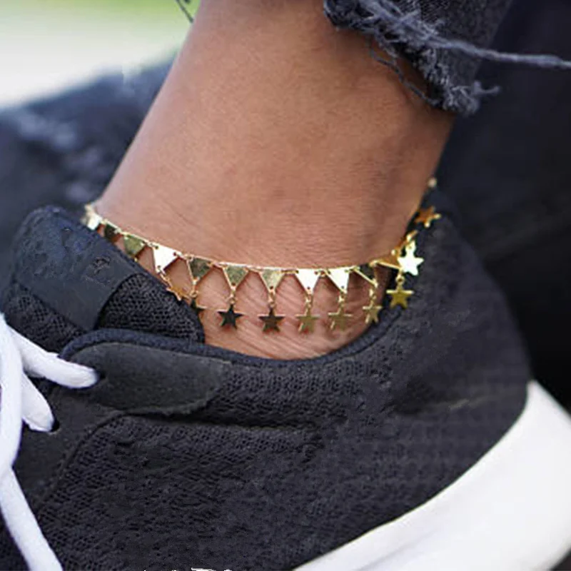 

ZCHLGR Stars Beads Geometric triangular heart Chain Anklets For Women Girls Fashion Summer Gifts