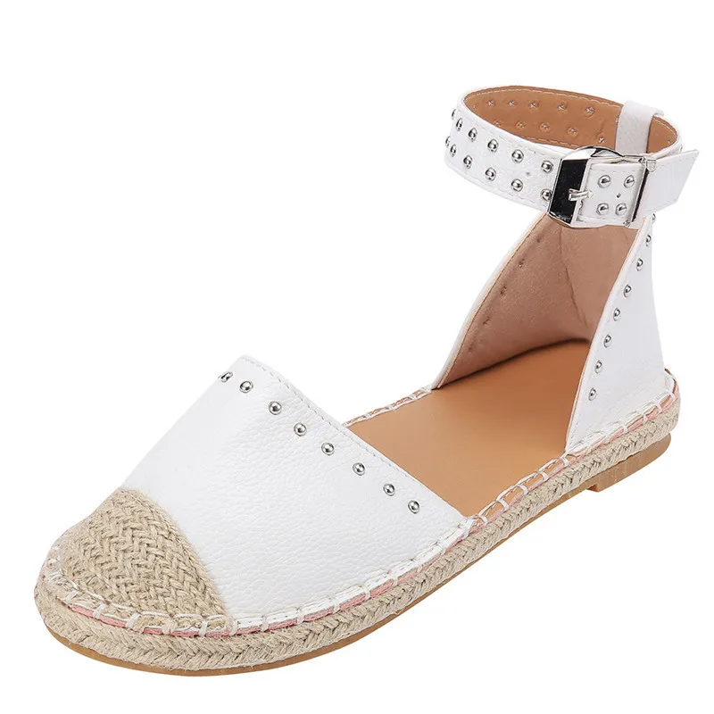 TIMETANGWomen/Женские Модные Тканые Сандалии с застегивающимися пряжками обувь в римском стиле; повседневная обувь принцессы с острым носком на плоской подошве в британском стиле; E714 - Цвет: Белый