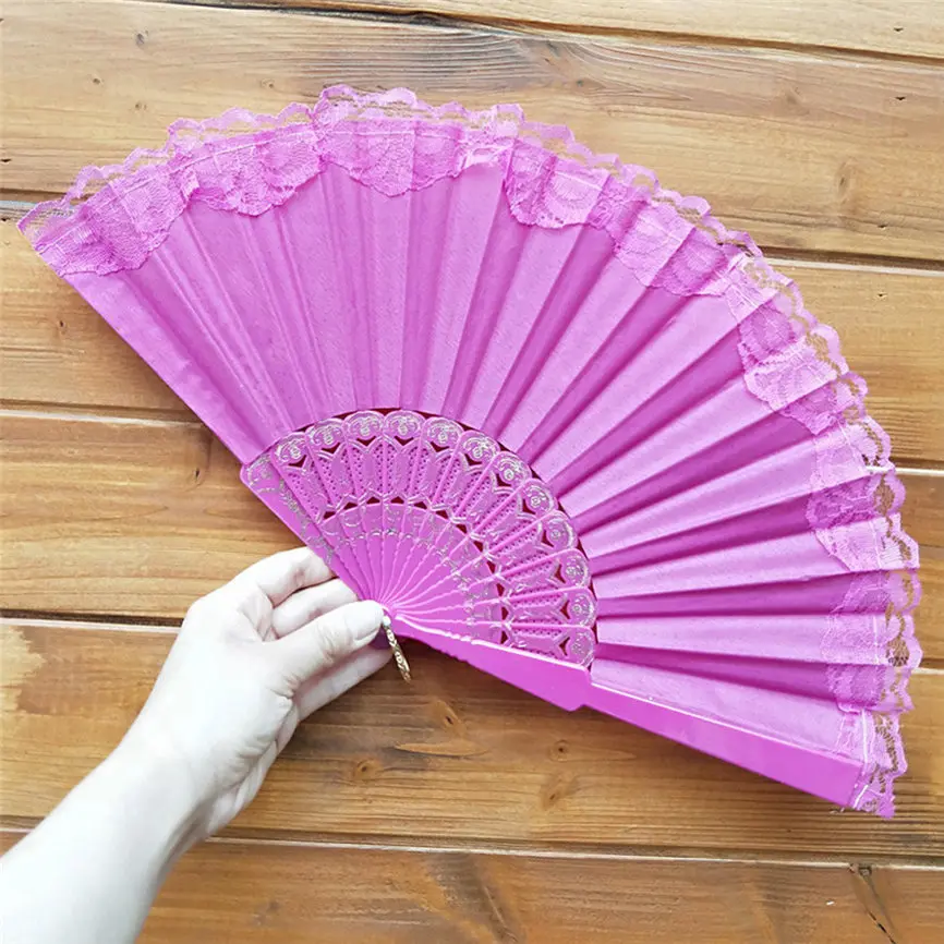 

Chinese Style Lace Hand Held Folding Fan Dance Party Wedding Decor Colorful Dropshipping July#3