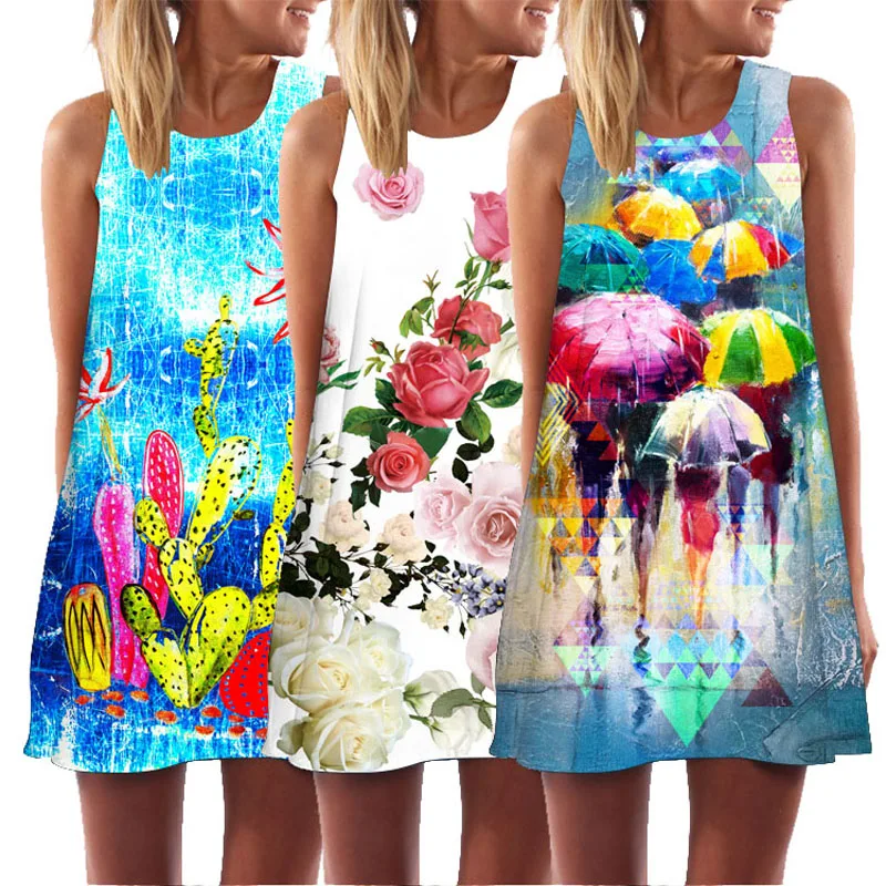 

Ehuanhood Summer Dress Women New 2019 Fashion Floral Print Cute Party Dress Sleeveless O neck Casual Dresses Vestidos