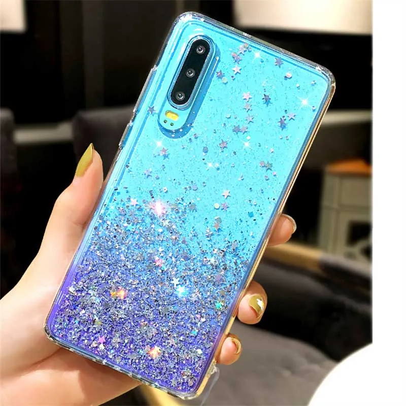 

Case For Huawei P30 pro lite P20 lite P10 P9 P8 P smart Plus P10 selfie 3D Glitter Stars phone case soft Transparent back cover
