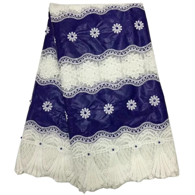 

Free shipping (5yards/pc) Latest design African bazin net lace fabric royal blue and white Nigerian lace for party dress BLS08