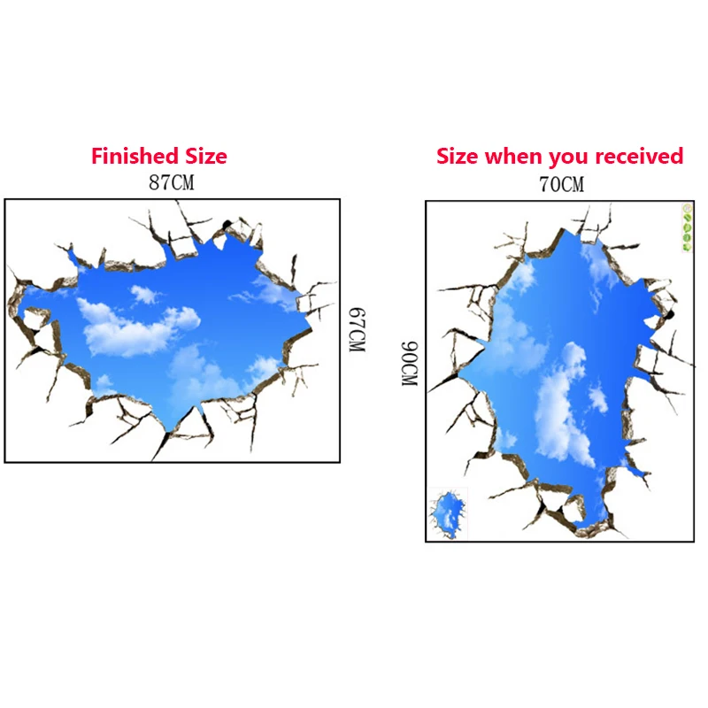 3D голубое небо белые облака Наклейка на стену для детей Детская комната потолок крыша художественная Фреска домашний декор самоклеящийся пол Настенный декор плакат