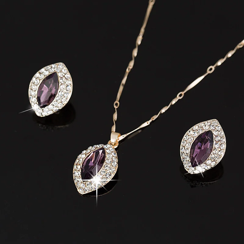 

YFJEWE Factory price Wholesale New Jewelry Rhinestone green Crystal Round Necklace + Dangle Earrings Jewelry Sets N165