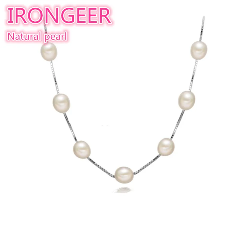 

High quality 7-8 mm perfect Natural Pearl Box chain Necklace Fashion Jewelry necklace For women Free shipping