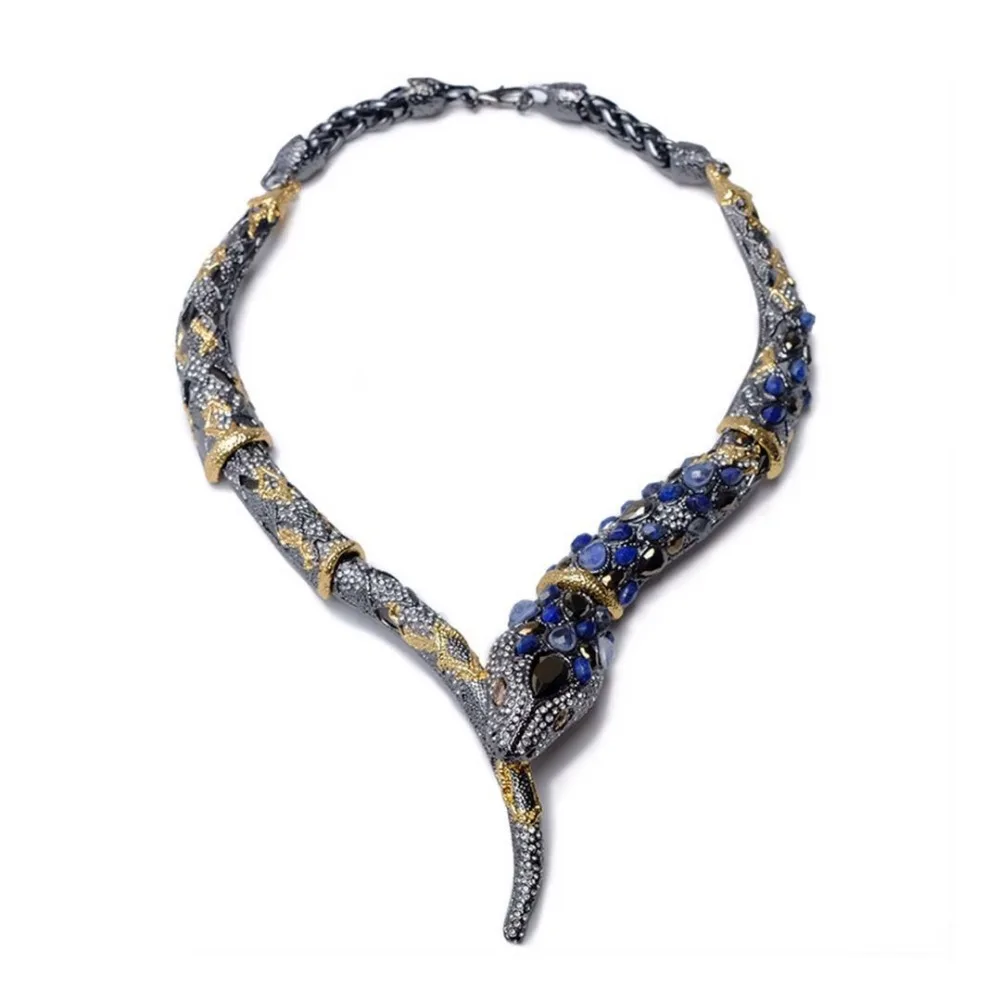 

2019 Luxury Fashion Natural Geometric Stone Setting Cubic Zirconia Fashion Snake Necklace Bangle Jewelry For Party