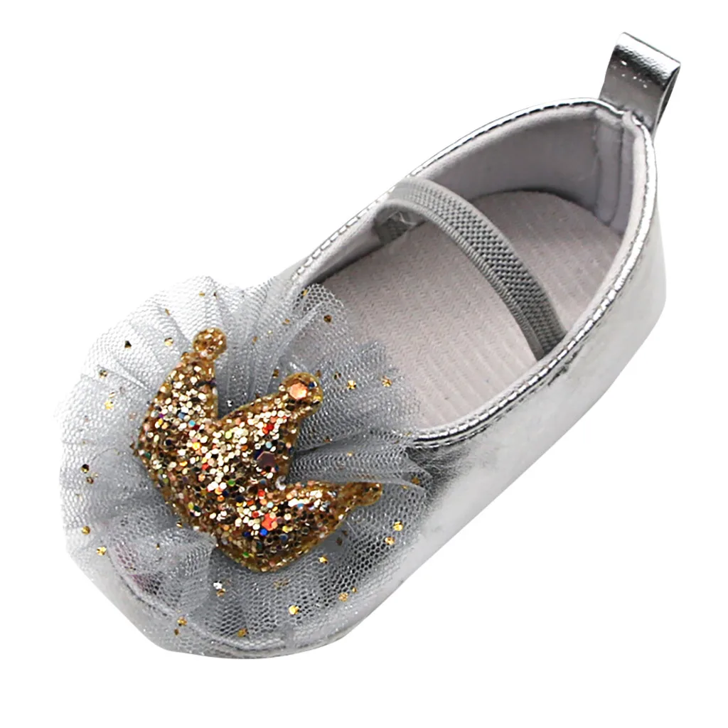 Обувь для новорожденных девочек 1 год; обувь для новорожденных с блестками; ботиночки для маленьких девочек; обувь для первых шагов - Цвет: Серый