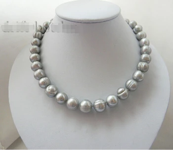 

shipping>>>>13mm Gray Round Freshwater Pearl Necklace