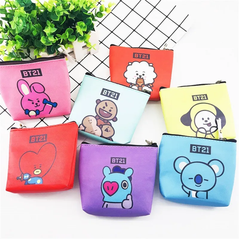 

New Kpop Bangtan Boys Cartoon CHIMMY COOKY SHOOKY TATA RJ MANG KOYA PU Leather Same Style Women Coin Purse Bag