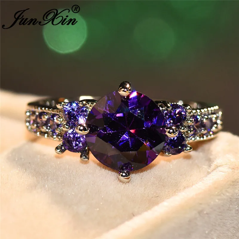 JUNXIN, многоцветные кольца с камнем радуги, огненным камнем для женщин, 925 пробы, заполненные серебром, фиолетовый, синий, циркон, тонкое свадебное кольцо