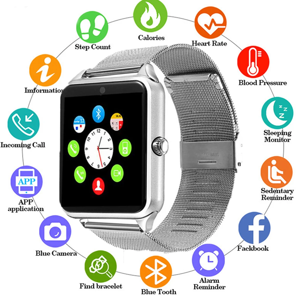 Z60 Smart Watch Metal Strap Bluetooth Wrist Smartwatch Support Sim TF Card Android&ampIOS Multi-languages PK S8 X7D apple watch |
