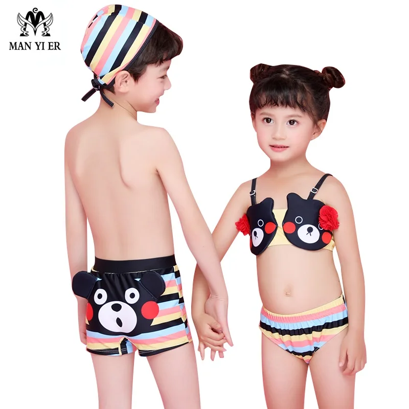 

2018 new Cartoon Bear pattern print Boy shorts Swimsuit baby boys Swimwear Summer Cute girl rainbow stripes Bathing Suits