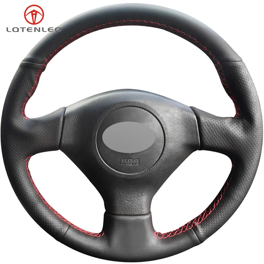 

LQTENLEO Black Genuine Leather Car Steering Wheel Cover For Subaru Legacy Forester Outback Impreza 2003-2006 Saab 9-2X 2005 2006