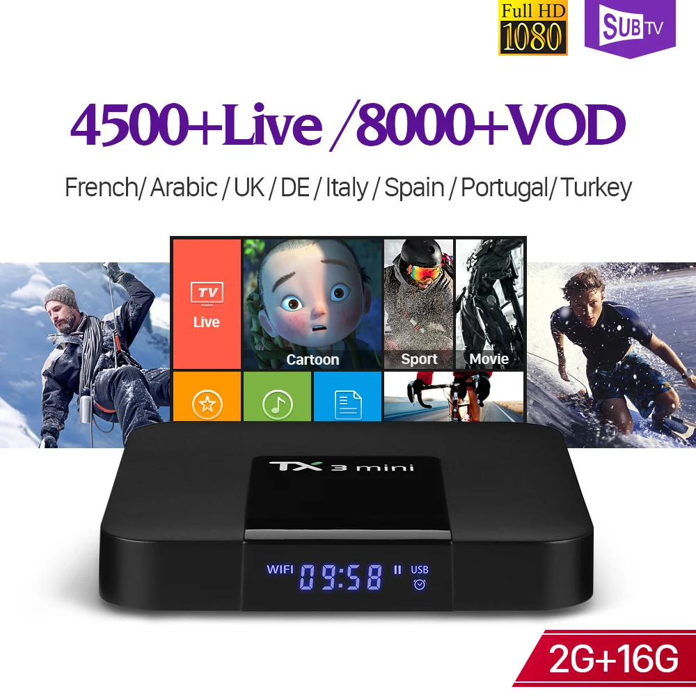 

France IPTV Box TX3 mini with SUBTV IPTV Subscription 1 year IPTV Code Belgium Canada Portugal Turkey Arabic France IP TV Italy