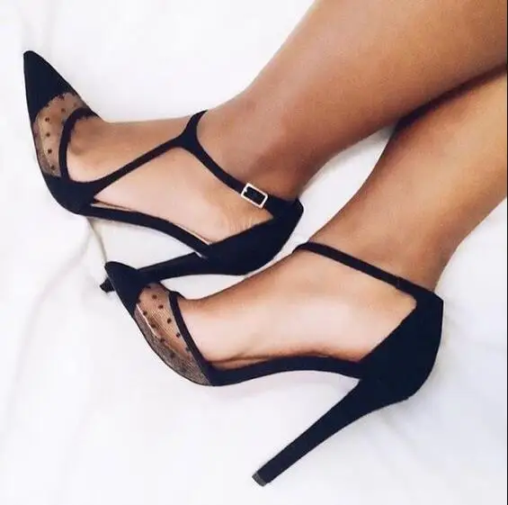 pointed closed toe ankle strap heels