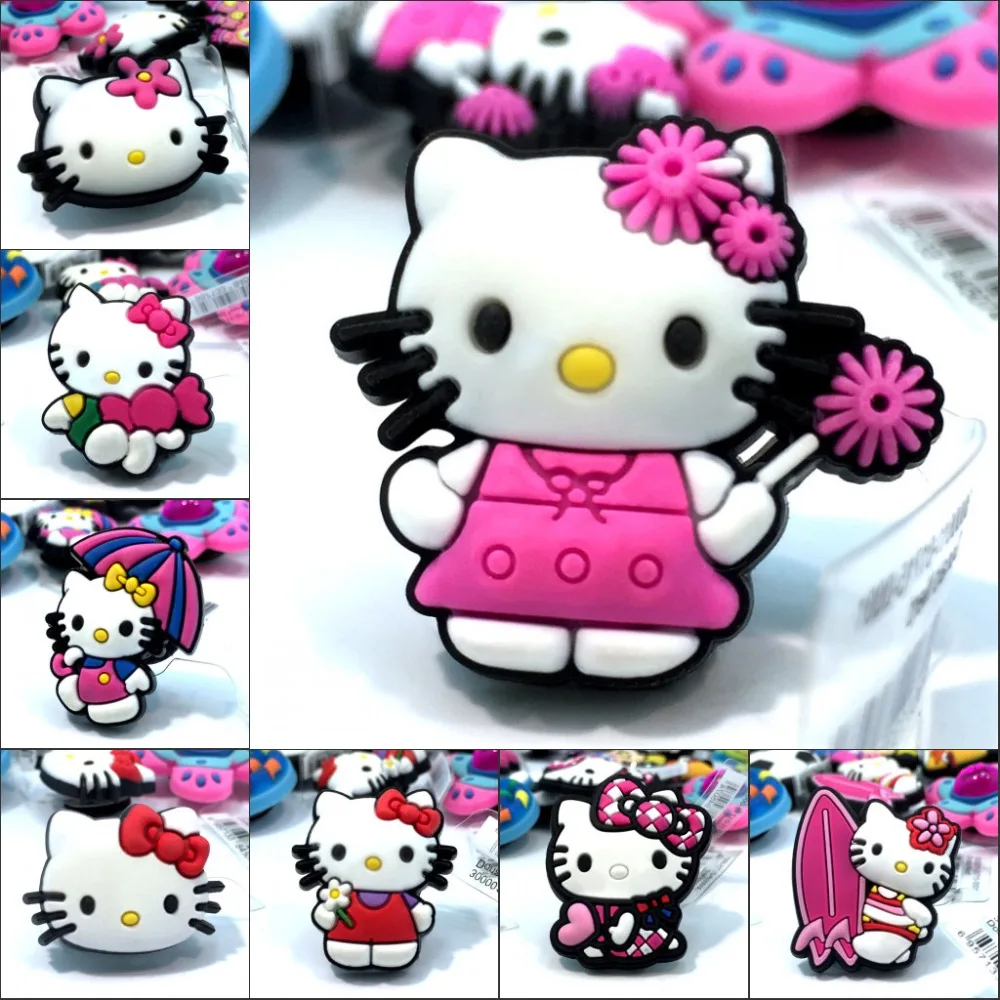 

1Pcs Hello Kitty PVC Shoe Charms Shoe Accessories Decoration,Shoe Buckles Fit Bracelets With Holes Gift,Children Party Gift