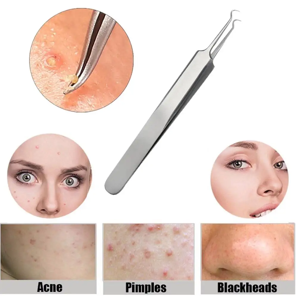 

Useful Stainless Steel Straight Bend Curved Blackhead Acne Clip Tweezer Pimple Comedone Remover Kit Face Cleaner Tools