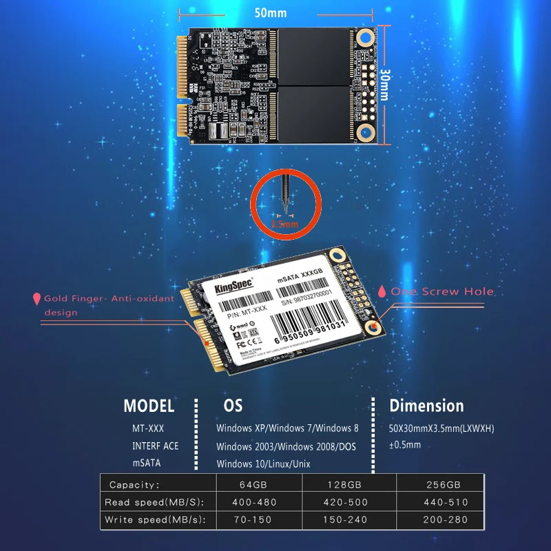 Kingspec mSATA SSD Внутренний SATA MLC 8 ГБ 16 32 64 Гб 128 флэш накопитель твердотельный диск