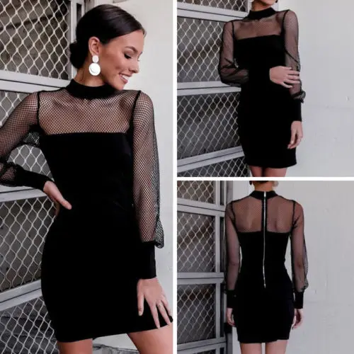 

Vintage Lace Patchwork Dress 2019 Women A-Line Party Dress Long Sleeve TurtleNeck Solid Mini Dress Fashion Chic Women Dress