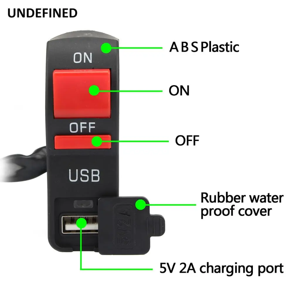 7/" 22 мм мотоциклетные переключатели кнопка электрический USB Автомобильное зарядное устройство рычаг управления мотоциклом Пуск руль контроллер переключатель мотоцикл