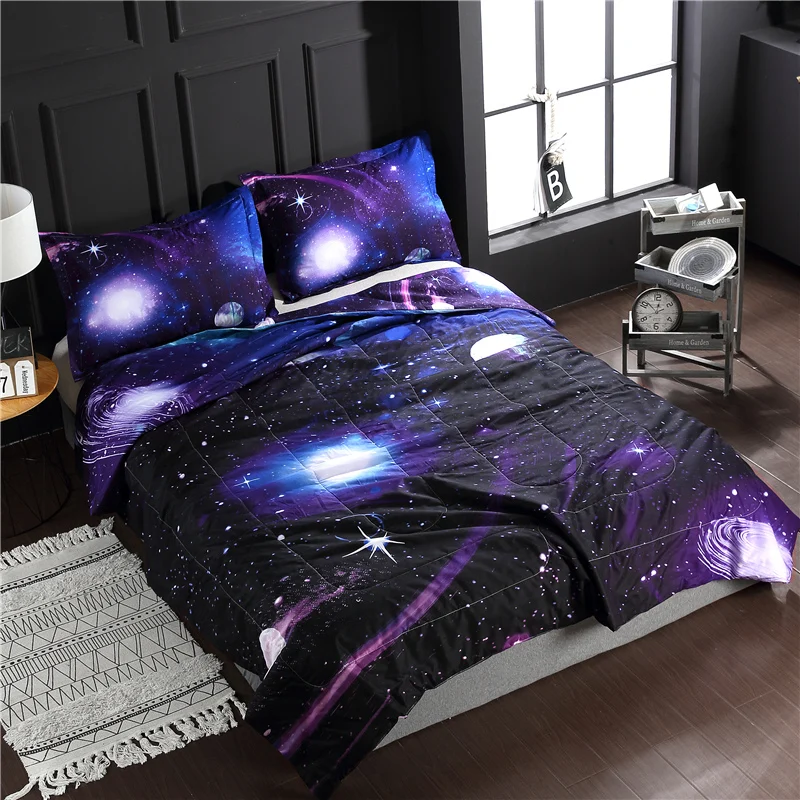 Блестящее звездное небо Galaxy 3D печатные стеганые одеяла комплект 1 шт. одеяло и 2 шт