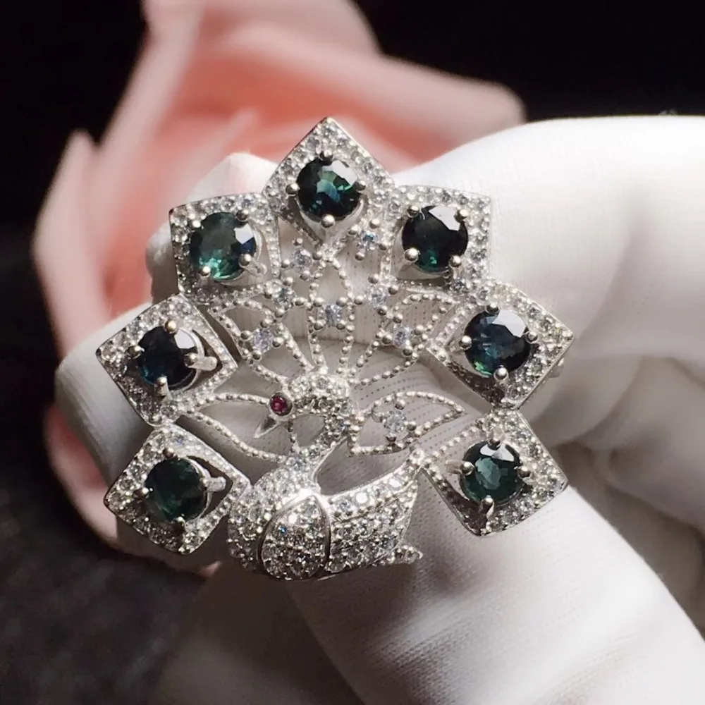 Sapphire brooch Free shipping Natural real 925 sterling silver 4*4mm 7pcs gemstone | Украшения и аксессуары