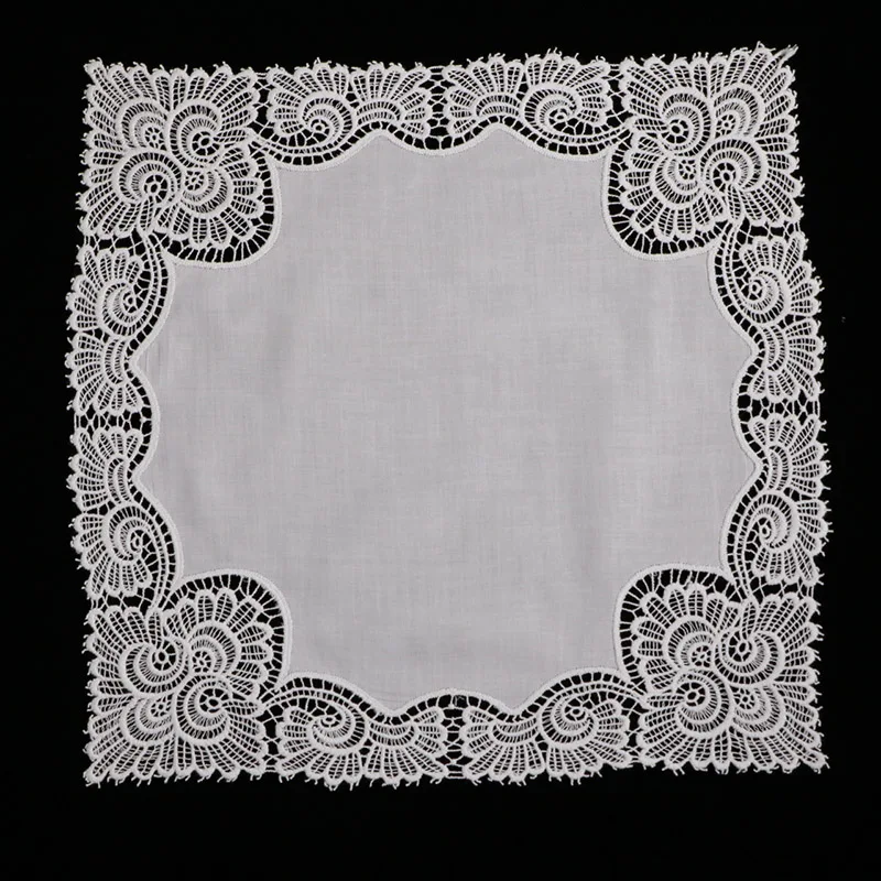 A003: белые хлопковые кружевные носовые платки премиум класса, вязаные крючком носовые платки для женщин/женщин, свадебный подарок