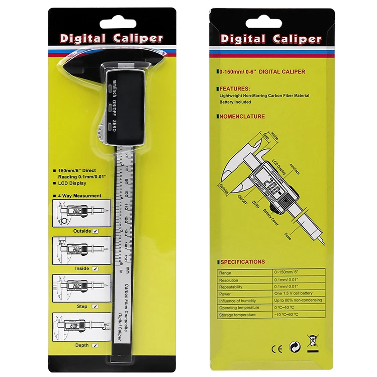 Большой экран 150 мм электронный цифровой штангенциркуль с нониусом, 6 дюймов углеродного волокна штангенциркуль, микрометр, измерительный инструмент цифровой Линейка