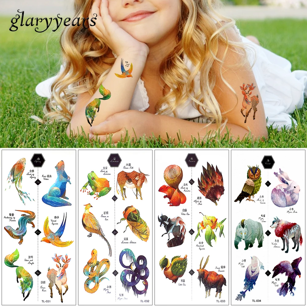 

glaryyears 4 Pieces/set Spring Summer Autumn Winter Temporary Body Art Tattoo Sticker WST-TL Four Seasons Virtual Animal Designs