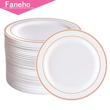 

Rose Gold Plastic Plates 50 Pieces, Premium Heavyweight Dessert Plates 7.5", Plastic Wedding Party Plates, Disposable Salad Plat