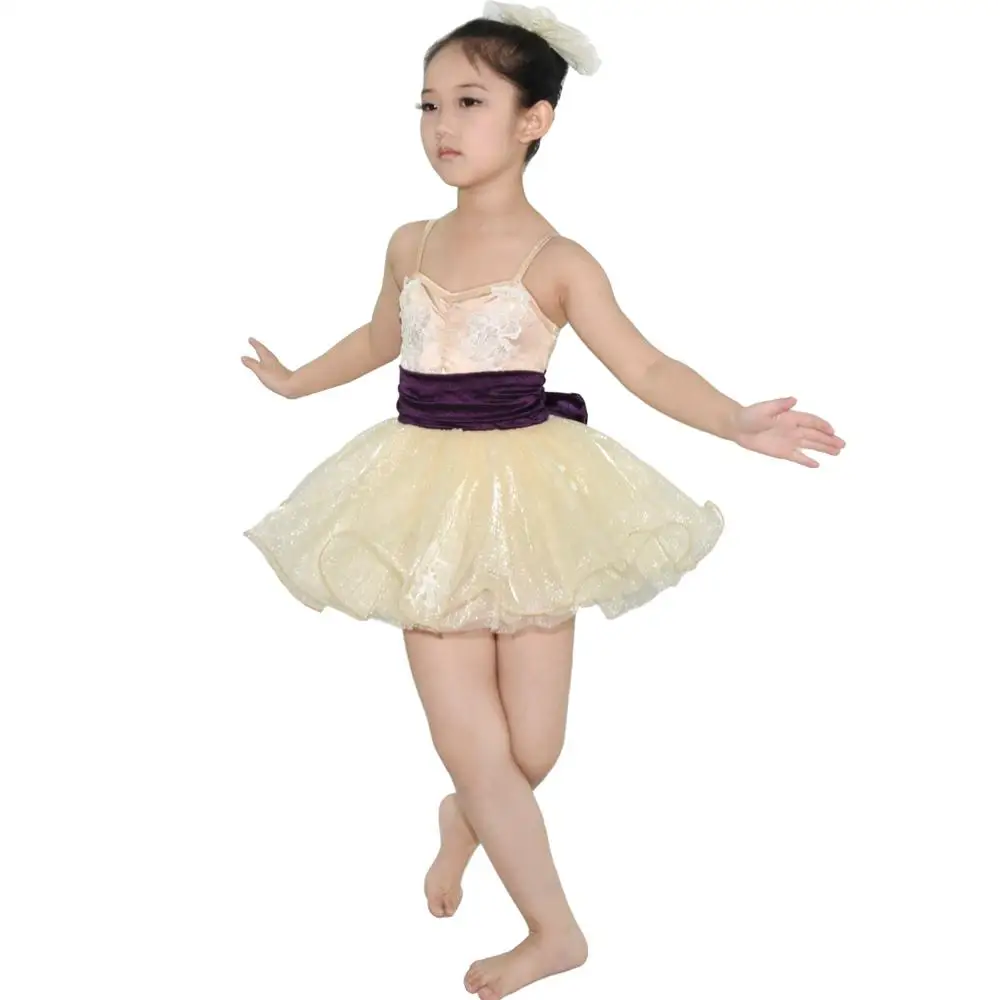 

Champagne Beige Tutu Dress Luxurious Dance Costume with Heavy Lace for Girls
