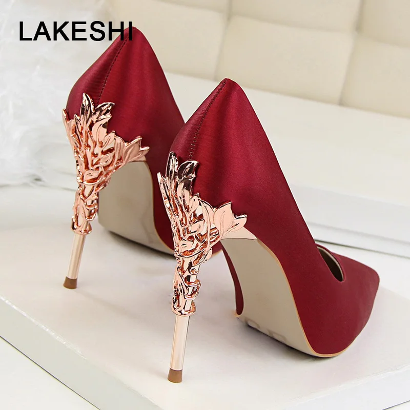 

BIGTREE Metal Carved Heels Shoes Women Pumps Solid Elegant High Heels Fashion Wedding Shoes Famale Women Heel Shoes High 10cm